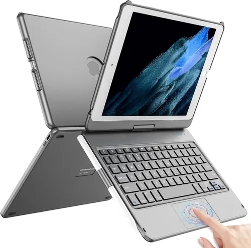 Vista 8 de TQQ Touch Funda para iPad de 9ª generación con teclado (10.2 pulgadas, 2021), trackpad multitáctil, cubierta protectora giratoria de 360°