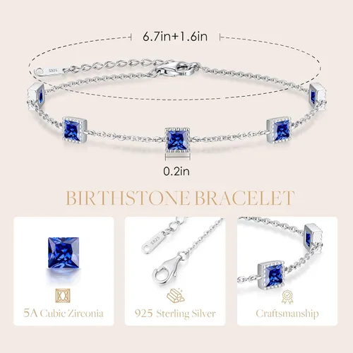Vista 3 de CDE Pulseras de plata de ley 925 con piedra natal para mujer, delicada y sencilla pulsera de eslabones ajustable, regalo de cumpleaños, aniversario