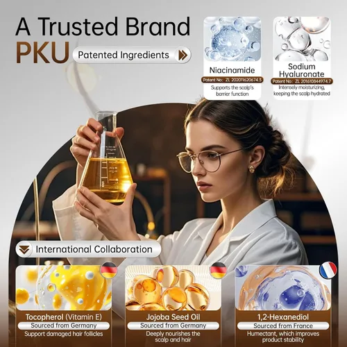 Vista 4 de PKU Aerosol para el crecimiento del cabello, suero capilar con biotina y aceite de romero, cuidado nutritivo del cuero cabelludo para adelgazar