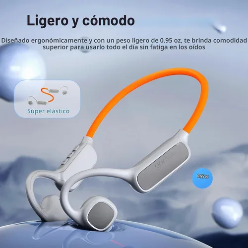 Vista 3 de vinamass Auriculares de Oreja Abierta, Auriculares de Conducción de Aire Bluetooth 5.4, Auriculares Inalámbricos con Cordón de Baliza LED, 10H