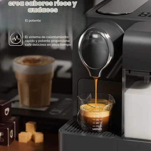 Vista 3 de Máquina de café expreso con espumador de leche automático integrado, compatible con cápsulas, cafetera de una sola porción compatible con cápsulas
