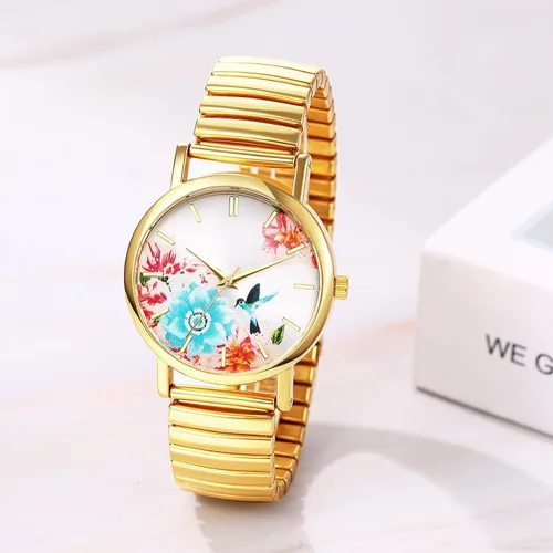 Vista 2 de Avaner Relojes de banda elástica para mujer: correa elástica para mujer, cara grande, estilo bohemio, floral, cuarzo, fácil de leer, brazalete