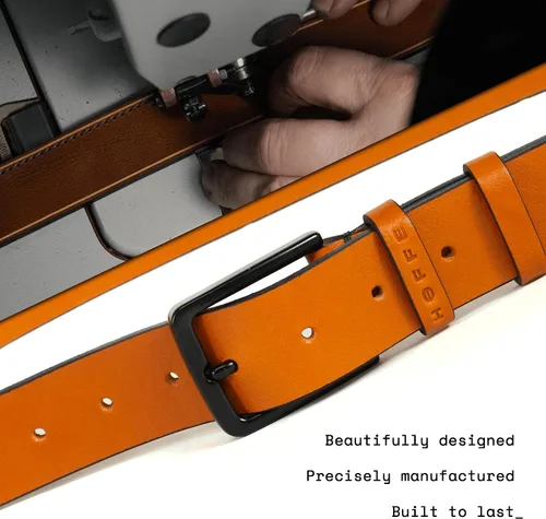 Vista 3 de HoffeBelts Cinturón de cuero de grano completo hecho a mano para hombre, estilo casual, cinturón de cuero personalizado en caja de regalo