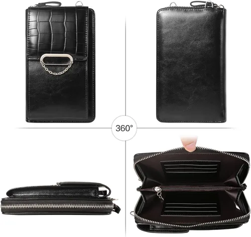 Vista 3 de Small Crossbody Cell Phone Bag Wallet Purse with Card Slots for Women Compatible for iPhone 17 Pro Air Galaxy S26+ D-Negro