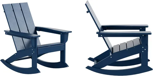 Vista 34 de HDPE Laguna Silla mecedora Adirondack de polietileno para exteriores (juego de 2), color negro