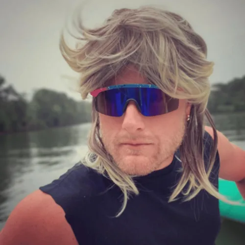 Vista 7 de ALLAURA Pelucas rubias de estilo mullet para hombre, para disfraces de los años 70 u 80, accesorio de fiesta elegante, para cosplay, peluca de Joe