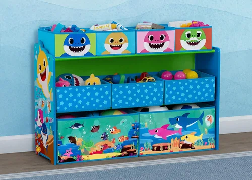 Vista 2 de Baby Shark Deluxe - Organizador de juguetes de diseño y almacenamiento de 9 contenedores por Delta Children, certificado Greenguard Gold