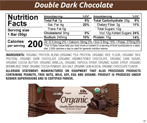 Vista 9 de NuGo Barra de chocolate doble orgánico oscuro, 1.76 oz.