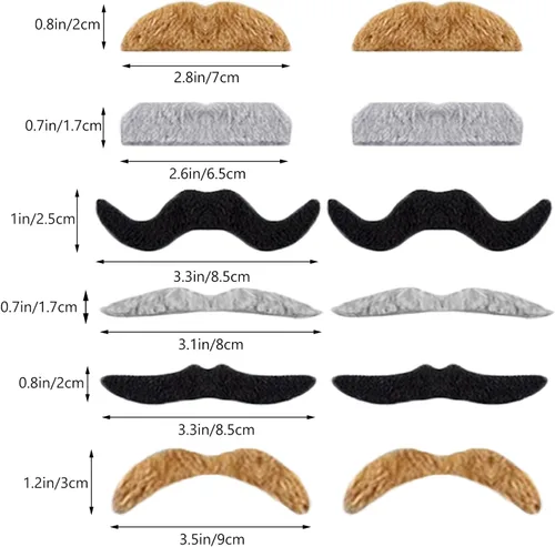 Vista 2 de Juego de 72 bigotes falsos autoadhesivos, novedosos bigotes peludos, disfraz de vello facial para el día de San Patricio y juegos de rol