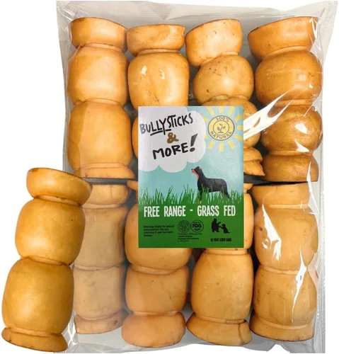 Vista 13 de BULLYSTICKS & MORE Rollos de carrillera de res de 5-6" para perros (envueltos en pollo - 3 unidades) - Huesos de carrillera de res para perros