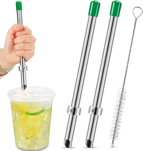 Vista 13 de Lasnten Paquete de 2 perforadores de paja para tapas de plástico, vasos de limonada, herramientas de perforación de acero inoxidable para bebidas