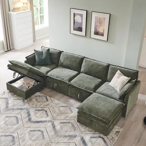 Vista 12 de Sofás modulares de nube seccionales de 85.83 pulgadas para sala de estar, sofá modular moderno con otomana de almacenamiento, sofá de nube de Beige