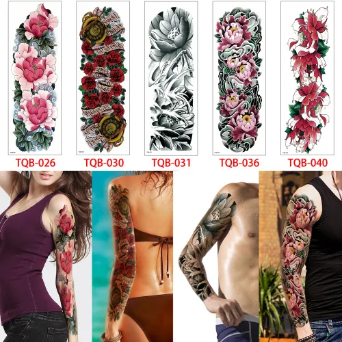Vista 2 de Glaryyears Tatuaje temporal grande de brazo completo para adultos, mujeres y hombres, paquete de 5 tatuajes falsos de larga duración para maquillaje