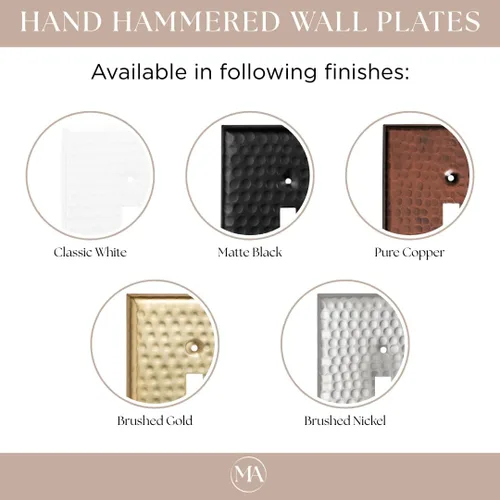 Vista 4 de Monarch Abode placa de pared basculante de una banda, placa de pared de cobre puro martillado a mano para un solo interruptor, cubierta decorativa