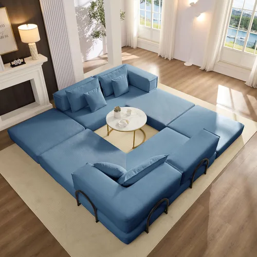Vista 2 de Juego de sofá modular modular, sofá de gran tamaño en forma de L con 6 almohadas, sofá modular convertible para sala de estar, dormitorio, 118.2