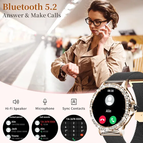 Vista 2 de Smart Watches for Women (Answer/Make Calls), 1.3” Fitness Tracker Watch with Heart Rate/Blood Pressure/SpO2/Sleep Monitor, IP68 Waterproof Smart