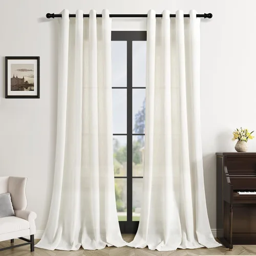 Vista 72 de Cortinas de lino negro para dormitorio y sala de estar de 84 pulgadas de largo, juego de 2 paneles, para habitación de niños, filtro de luz