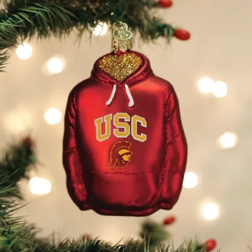Vista 3 de Old World Christmas USC - Adorno de cristal soplado con capucha para árbol de Navidad, decoración navideña hecha a mano, colección universitaria