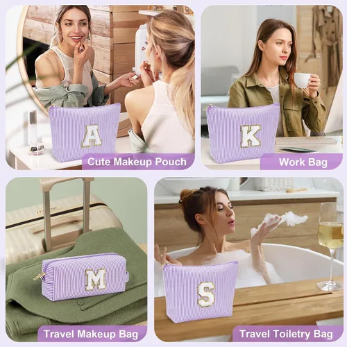 Vista 133 de YOOLIFE Regalos del Día de la Madre para Mujeres, Bolsa de Maquillaje con Iniciales, Bolsa de Maquillaje para Viaje, Bolsa de Maquillaje Negro