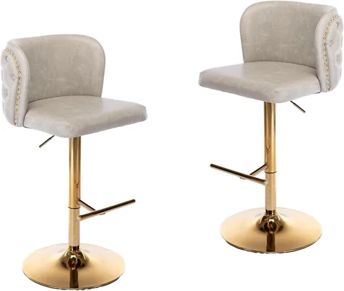 Vista 9 de LKTART Juego de 2 taburetes de bar giratorios de altura de asiento ajustable, modernos tapizados de poliuretano con base cromada, con respaldo