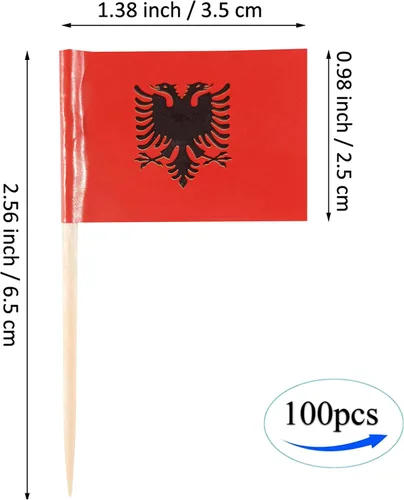 Vista 2 de QQSD Bandera de Albania palillo de dientes Albania Pequeña Bandera para cupcakes, 100