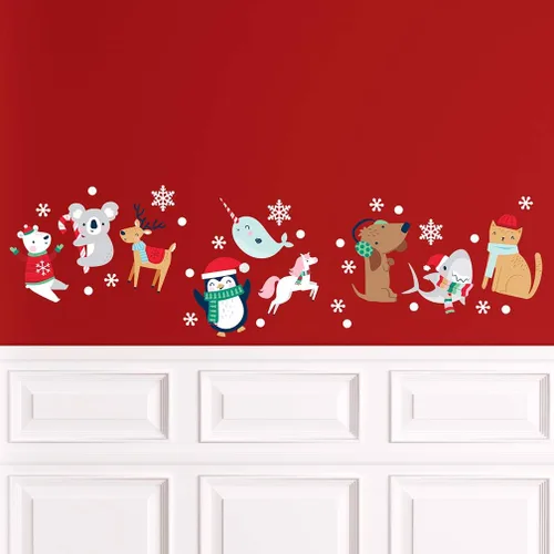 Vista 3 de Paper Riot Co. Calcomanías de pared de animales de nieve, lindos personajes, Navidad, vacaciones, adhesivo extraíble para aula, habitación de niños