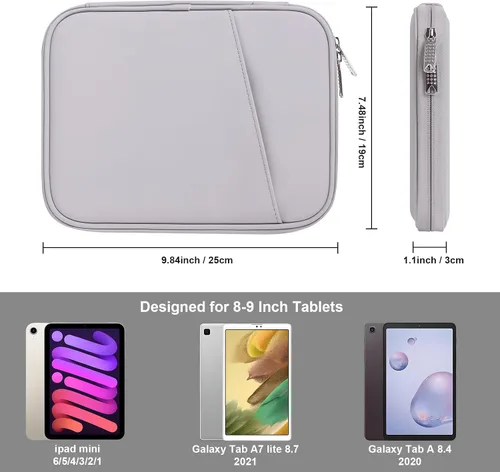 Vista 2 de Bolsa de manga para tablet de 8-9 pulgadas, funda de viaje acolchada para Galaxy Tab A9 8.7/Tab A 8.4/Fire HD 8 (PU-Gray9)