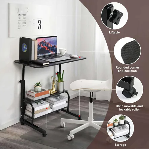 Vista 4 de Escritorio de oficina en casa, mesa ajustable para dormitorio, moderna y pequeña, computadora portátil para sala de estar, sofá, espacios portátiles