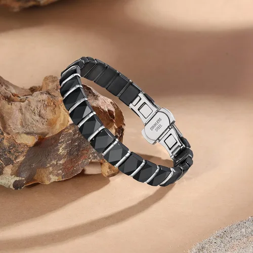Vista 2 de Elegante pulsera negra para hombre accesorio elegante y refinado para hombres, diseño duradero, idea de regalo para marido, novio, hijo, moderno