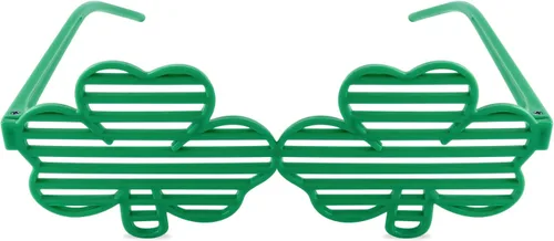 Vista 3 de St. Patricks Day Shamrock Four Leaf Clover Green Lucky Plastic Shutter Glasses, Shades, Sunglasses, Party Props