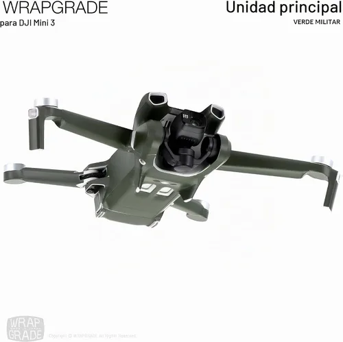 Vista 3 de WRAPGRADE Pegatinas de piel compatibles con DJI Mini 3 Unidad principal (verde militar)