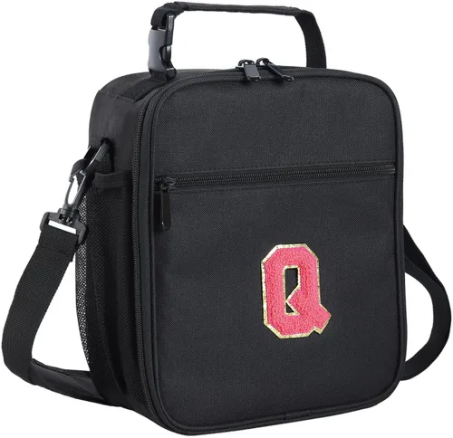 Vista 56 de ELEFOCUS Lonchera aislada con inicial para mujeres y hombres, bolsa de almuerzo personalizada con monograma con correa de hombro ajustable