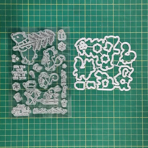 Vista 5 de Christmas Greetings - Juego de sellos y troqueles transparentes para hacer tarjetas, plantillas cortadas para álbumes de recortes, álbum de fotos