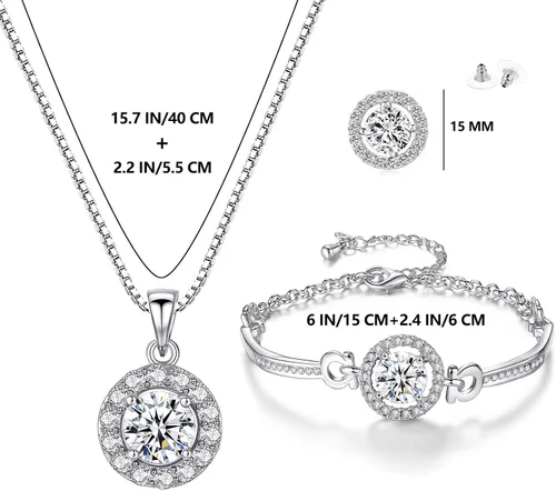 Vista 5 de YooAi Juego de joyas con dije de corazón y aretes para mujer