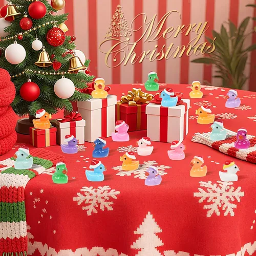 Vista 2 de 160 piezas de patos pequeños de Navidad con gorro de Santa, mini patos de resina, patitos pequeños de plástico para Navidad, accesorios para casa