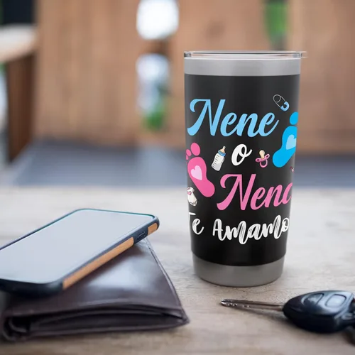 Vista 7 de Vaso aislado de acero inoxidable mexicano a juego Nene o Nena Te Amamos Negro