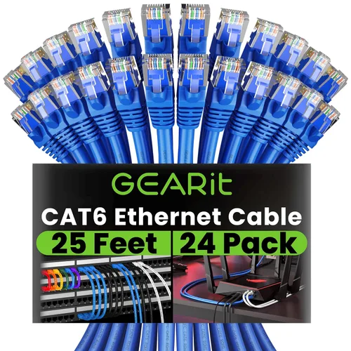 Vista 39 de GEARit Paquete de 24 cables Ethernet Cat6 de 0.5 pies Cable de conexión de red RJ45, conectores chapados en oro sin enganches de 10 Gbps, cable