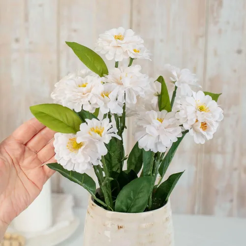 Vista 4 de Factory Direct Craft Arbusto artificial de zinnia crema para decoración de Pascua y arreglos de primavera a verano