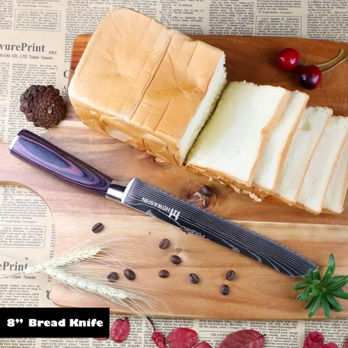 Vista 4 de Cuchillo de pan de 8 pulgadas afilado profesional cuchillo de cocina alemán de alto carbono cuchillo de cocina ergonómico color mango de madera