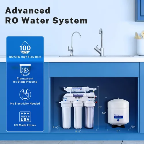 Vista 5 de iSpring RO100 Sistema de filtrado de agua potable de 5 etapas por ósmosis inversa bajo el fregadero de alta capacidad 100 GPD, flujo rápido
