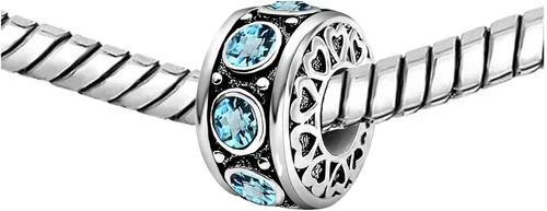 Vista 2 de KunBead Dijes de cuentas de plata con corazón de piedra natal para cumpleaños pulseras y collares para mujer Cristal