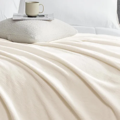 Vista 4 de Hansleep Manta de forro polar para sofá beige, súper suave manta de franela esponjosa y acogedora para todas las estaciones, beige, manta de 50x60