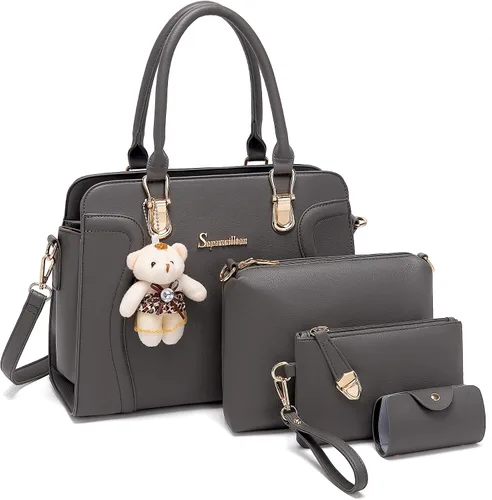 Vista 76 de Bolsos de mano de moda para mujer, bolsa de hombro, asa superior, bolsa de mano, juego de 4 piezas