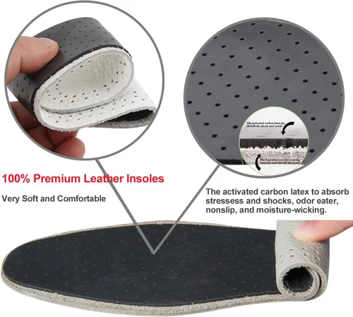 Vista 2 de Bellcon - Plantillas de cuero para hombres, inserciones de cuero fino para botas de hombre, almohadillas de zapatos de longitud completa con carbono