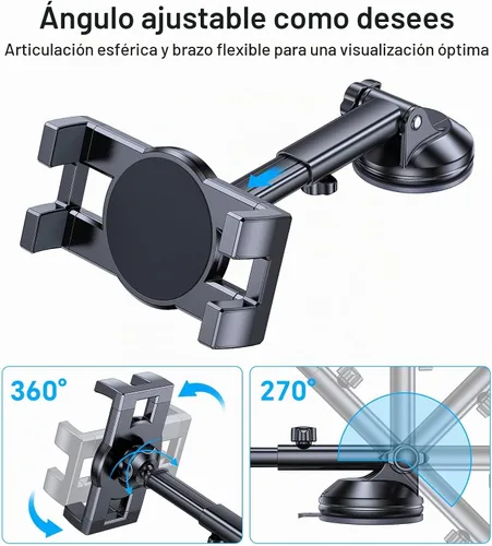 Vista 5 de Soporte para tablet para coche, soporte para iPad para coche【Parabrisas+Salpicadero】Ventosa para iPad para camión Soporte【360° 】Soporte para tablet