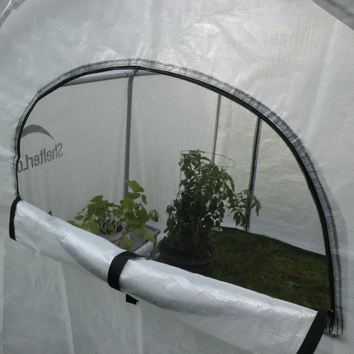 Vista 9 de ShelterLogic Invernadero GrowIT de 6' x 8' x 6.5' Estilo Techo a Dos Aguas Casa de Cultivo para Patio Trasero con Estantería Integrada, 6' x 8' x