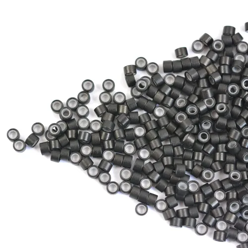 Vista 6 de 200Pcs 4mm Silicone Lined Micro Hair Extensions Beads, Black Negro