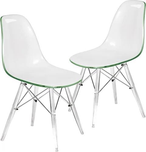 Vista 20 de LeisureMod Cresco - Silla de comedor moldeada moderna con base Eiffel cromada y patas de soporte acrílicas en forma de X, silla auxiliar ergonómica
