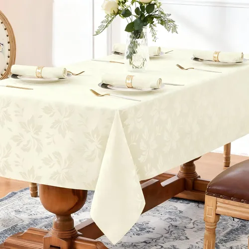 Vista 15 de Romanstile Mantel rectangular de jacquard de primavera, impermeable, diseño floral de damasco, manteles decorativos de tela pesada para cenas