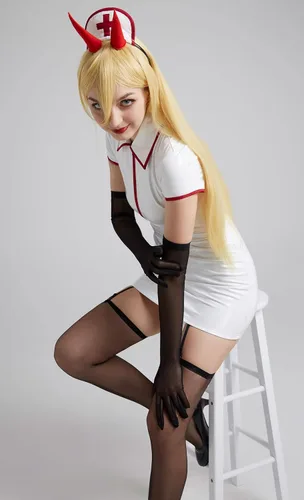 Vista 3 de Cosplay.fm Disfraz de anime para mujer, disfraz de enfermera blanca con guantes de sombrero
